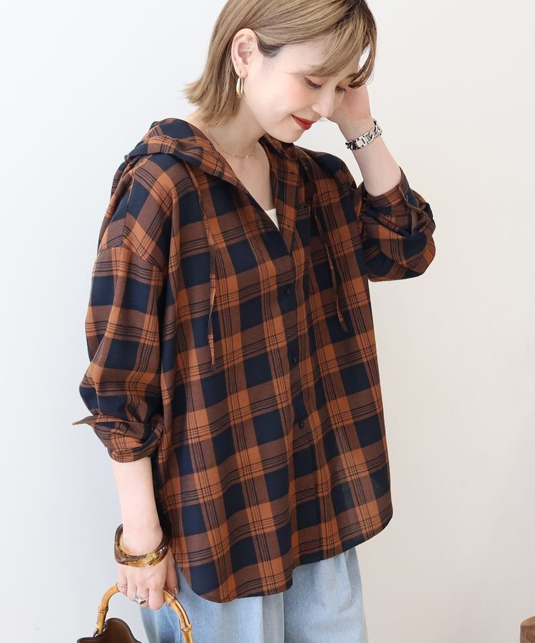 AMERICAN HOLIC「チェックフードシャツ」|シャツ・ブラウス|Navy