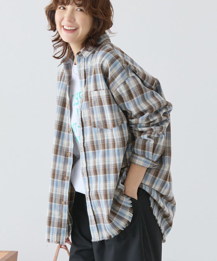 AMERICAN HOLIC「フリンジヘム起毛チェックシャツ」|シャツ・ブラウス|