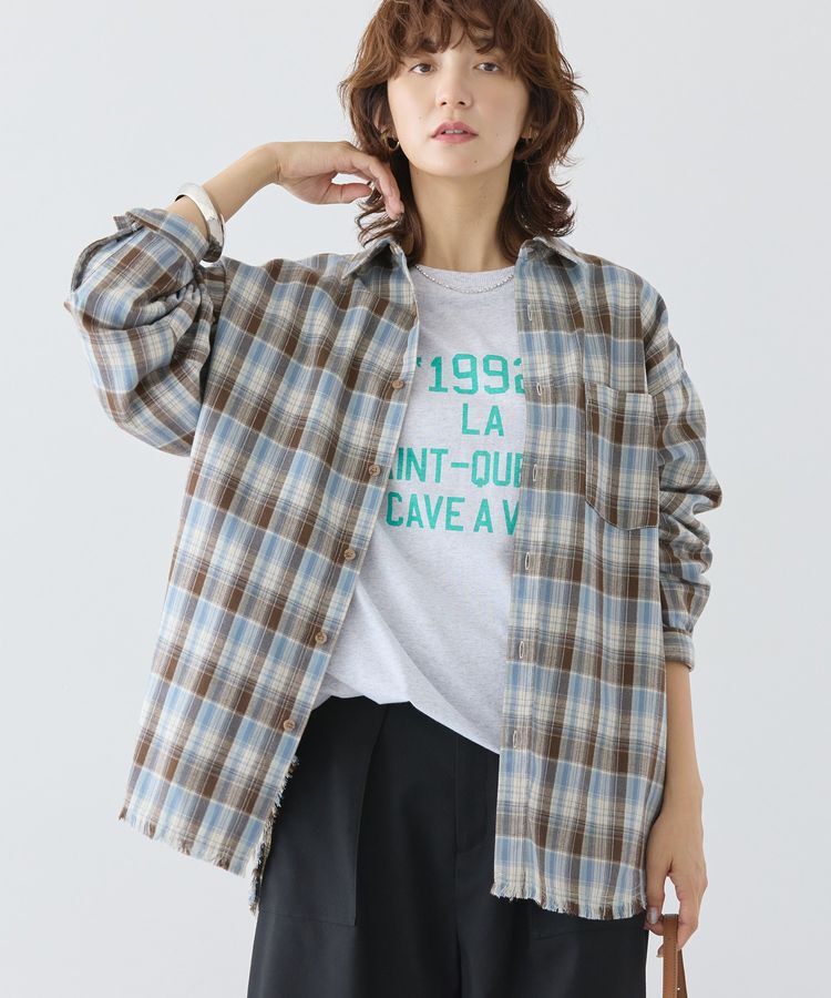 AMERICAN HOLIC「フリンジヘム起毛チェックシャツ」|シャツ・ブラウス|