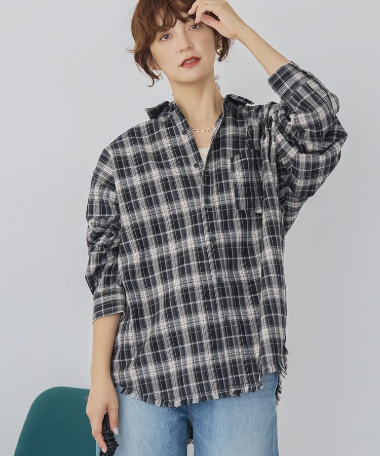 AMERICAN HOLIC「フリンジヘム起毛チェックシャツ」|シャツ・ブラウス|
