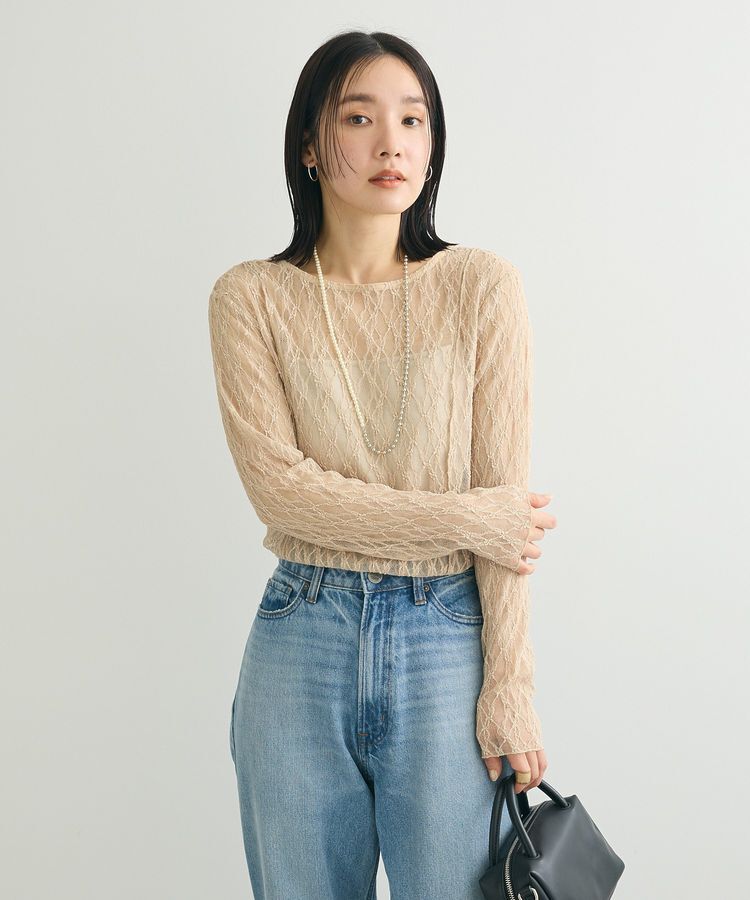 Green Parks「パネルラインレースカットプルオーバー」|Tシャツ・カットソー|Light beige