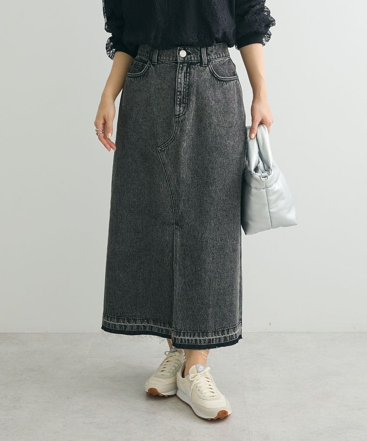 Green Parks「フロントスリットデニムロングスカート」|スカート|Black