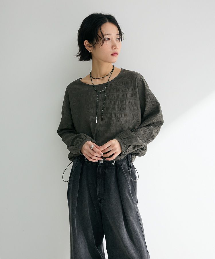 Green Parks「裾ドロスト表面長袖プルオーバー」|Tシャツ・カットソー|Gray