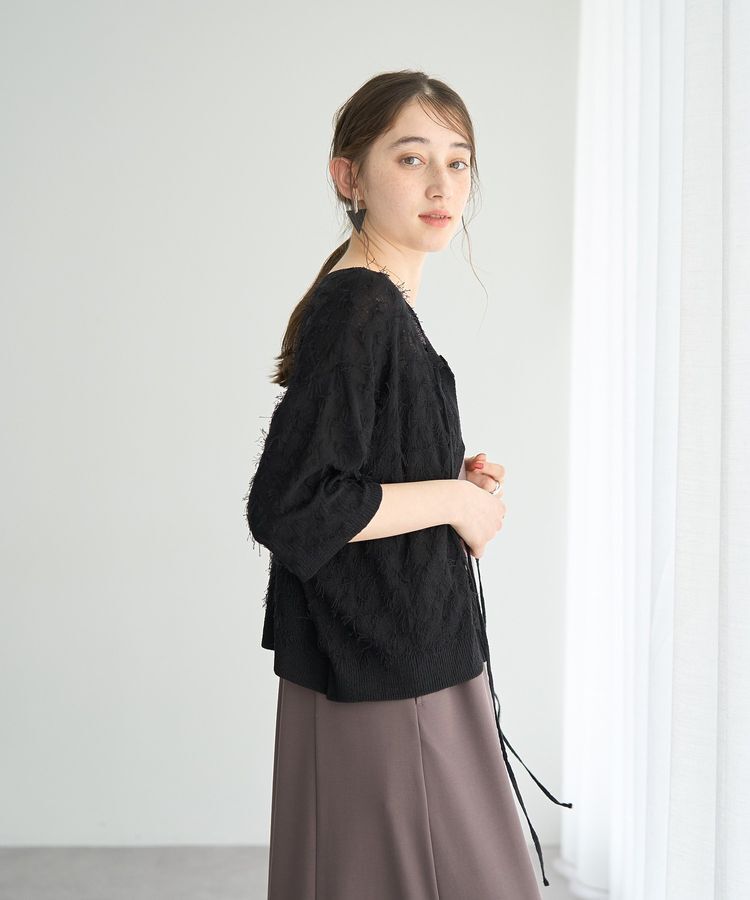 YECCA VECCA「2wayリボンフリンジニットカーディガン」|カーディガン|