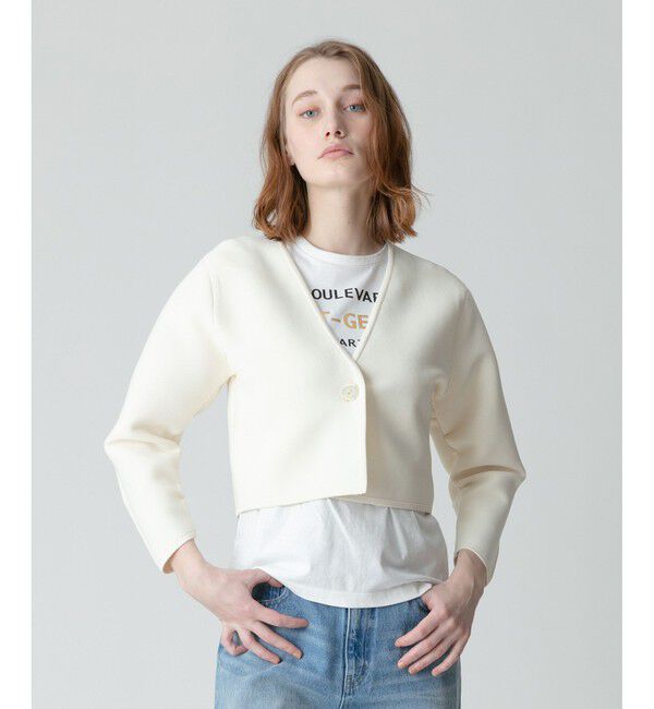 allureville「【セットアップ対応商品】ガーターニットショートジャケット」|ニット・セーター|アイボリー
