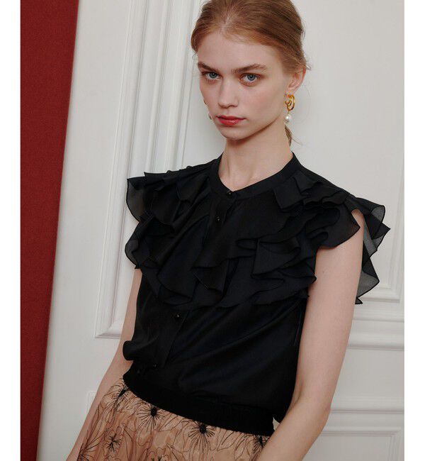 LOULOU WILLOUGHBY「【LOULOU WILLOUGHBY】ラッフルボリュームブラウス」|シャツ・ブラウス|ブラック
