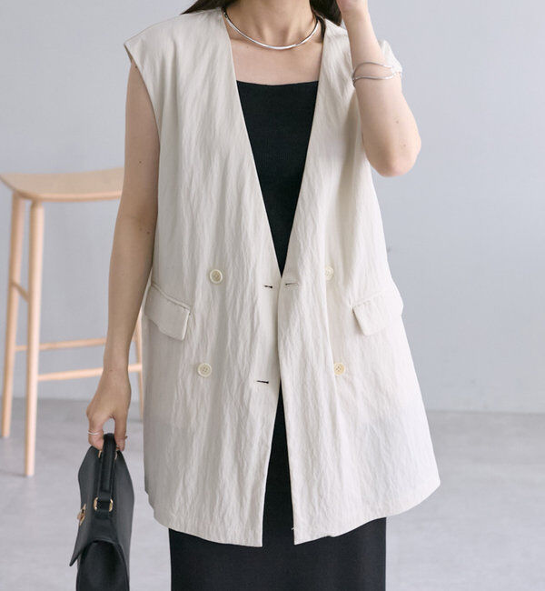  「【リバイバル】ノーカラーダブルデザインジレベスト」|ダウンベスト・ベスト|