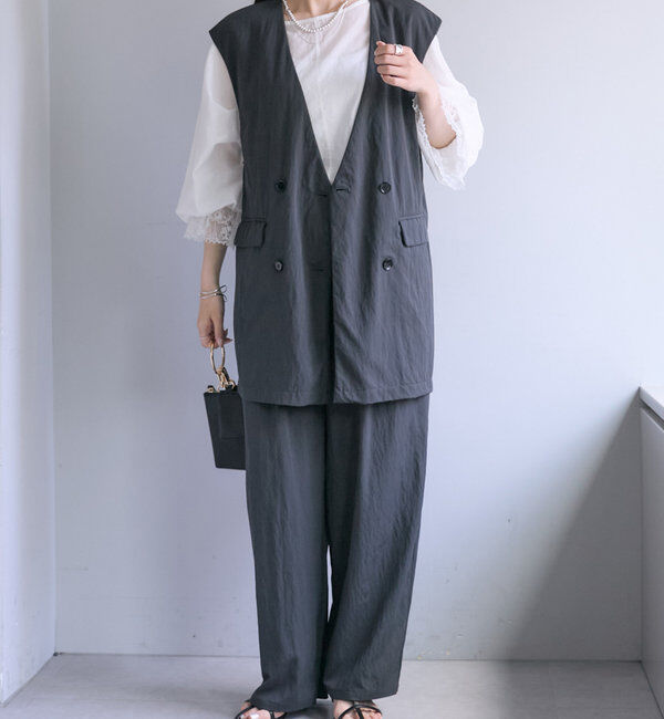  「【リバイバル】ノーカラーダブルデザインジレベスト」|ダウンベスト・ベスト|