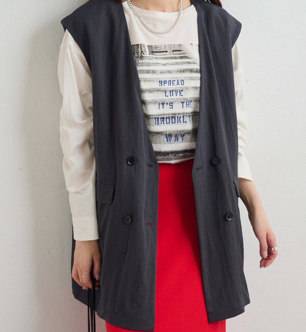  「【リバイバル】ノーカラーダブルデザインジレベスト」|ダウンベスト・ベスト|