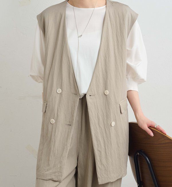  「【リバイバル】ノーカラーダブルデザインジレベスト」|ダウンベスト・ベスト|