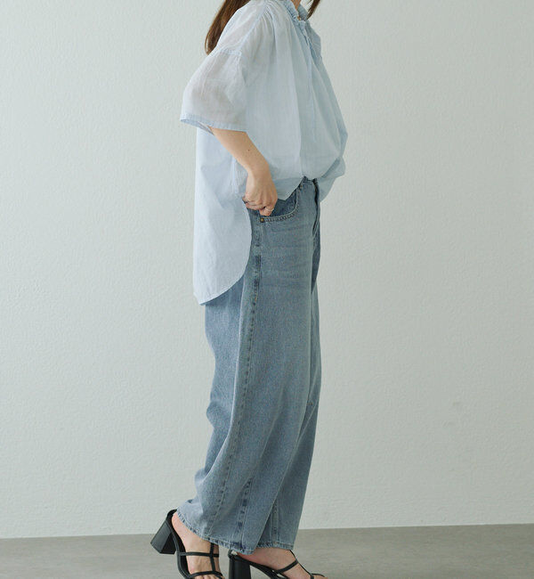  「【25th】綿麻デニムカーブシルエットパンツ」|デニム|