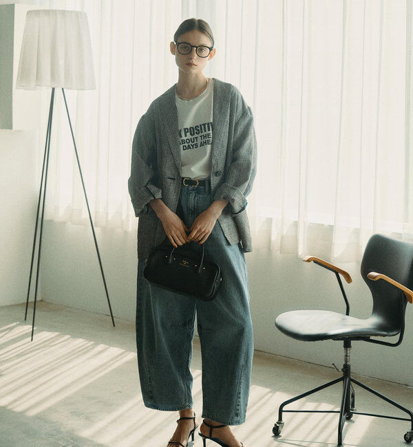  「【25th】綿麻デニムカーブシルエットパンツ」|デニム|