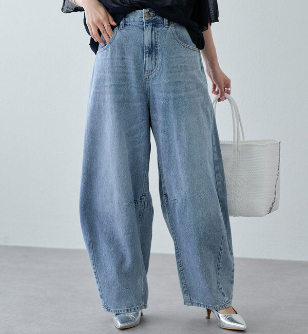  「【25th】綿麻デニムカーブシルエットパンツ」|デニム|