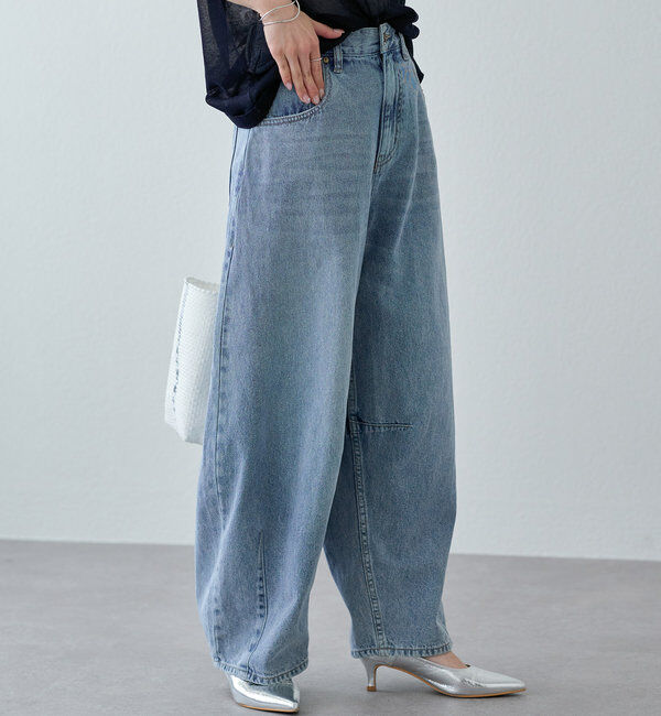  「【25th】綿麻デニムカーブシルエットパンツ」|デニム|