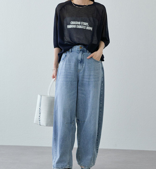  「【25th】綿麻デニムカーブシルエットパンツ」|デニム|