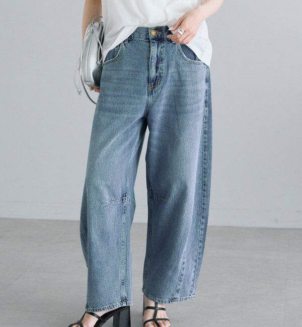  「【25th】綿麻デニムカーブシルエットパンツ」|デニム|