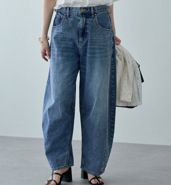  「【25th】綿麻デニムカーブシルエットパンツ」|デニム|