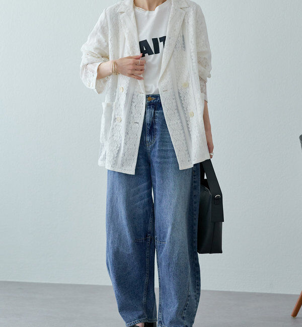  「【25th】綿麻デニムカーブシルエットパンツ」|デニム|