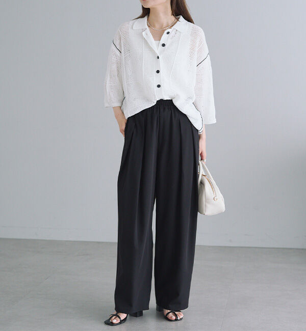  「配色透かし編み襟付きカーディガン」|カーディガン|