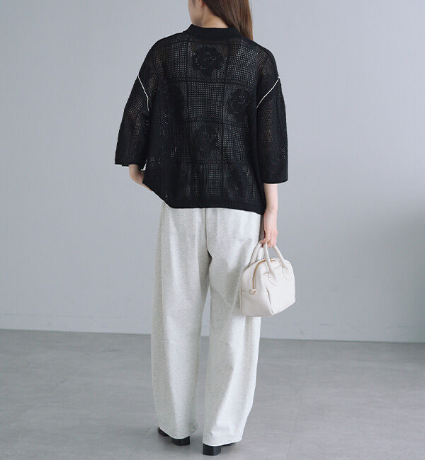  「配色透かし編み襟付きカーディガン」|カーディガン|