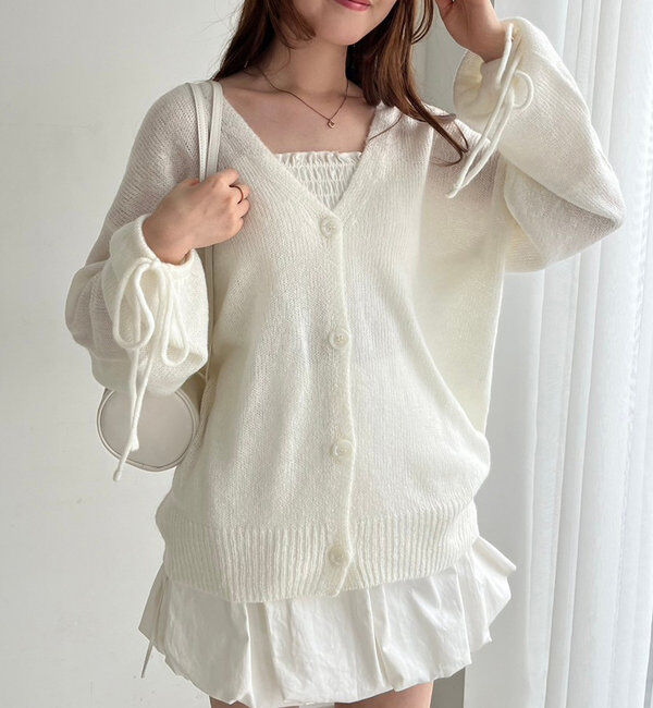  「袖リボンロングカーディガン」|ニット・セーター|