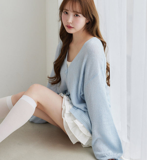  「袖リボンロングカーディガン」|ニット・セーター|