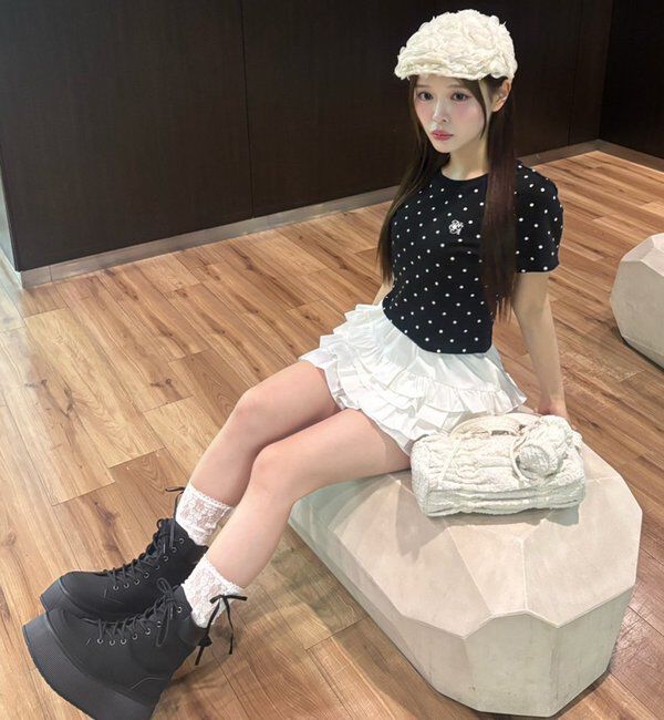  「ワンポイント刺繍ドットTシャツ」|プルオーバー|