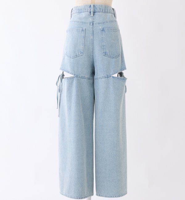  「【ウエストサイズ調整可】サイドあきリボンワイドデニム」|その他|