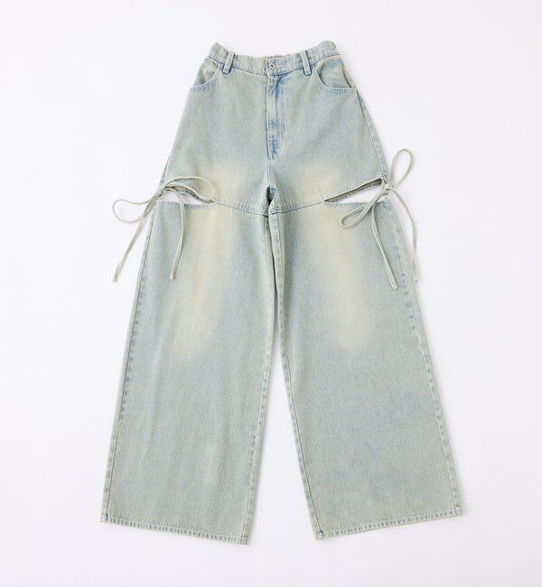 「【ウエストサイズ調整可】サイドあきリボンワイドデニム」|その他|
