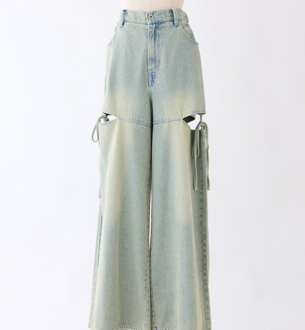  「【ウエストサイズ調整可】サイドあきリボンワイドデニム」|その他|