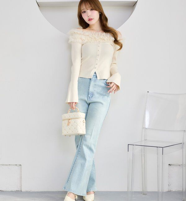 「チュールフリルオフショルニット」|ニット・セーター|