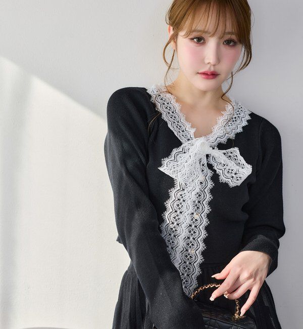  「レースボウタイニットセットアップ」|ワンピース|