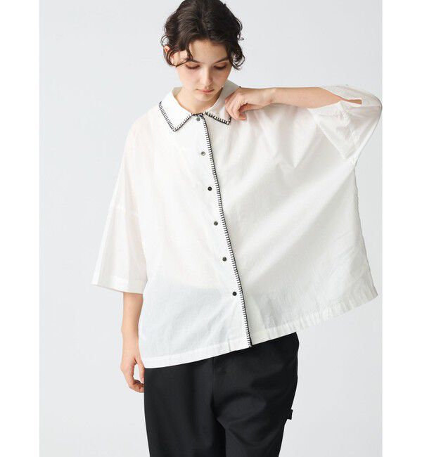 mizuiro ind「mizuiro ind ブランケットステッチワイドシャツ」|シャツ・ブラウス|