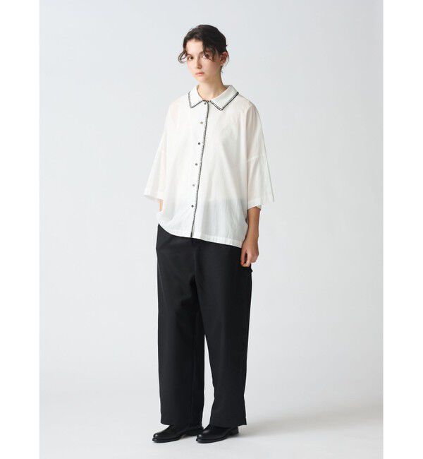 mizuiro ind「mizuiro ind ブランケットステッチワイドシャツ」|シャツ・ブラウス|