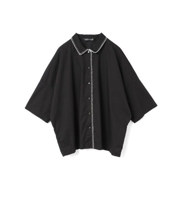 mizuiro ind「mizuiro ind ブランケットステッチワイドシャツ」|シャツ・ブラウス|ブラック
