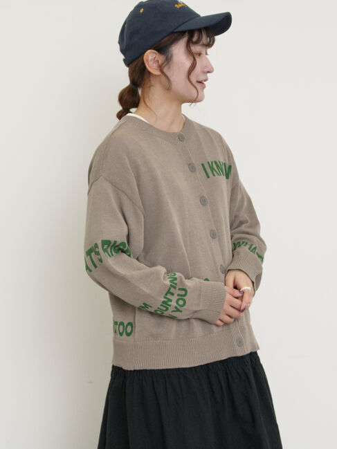 Samansa Mos2「ランダムロゴプリント前後2WAYニット」|カーディガン|グレー