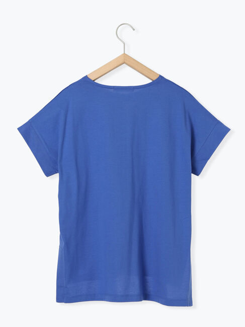 Samansa Mos2 blue「ロゴ刺繍フレンチスリーブTシャツ」|Tシャツ・カットソー|