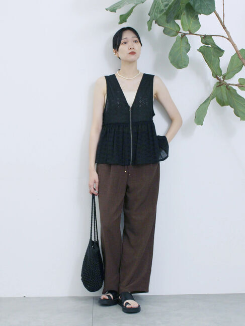 Samansa Mos2 blue「カットワークレースベスト」|シャツ・ブラウス|