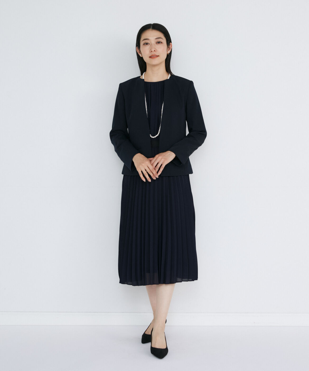 INED「ノーカラータックジャケット」|ノーカラージャケット|