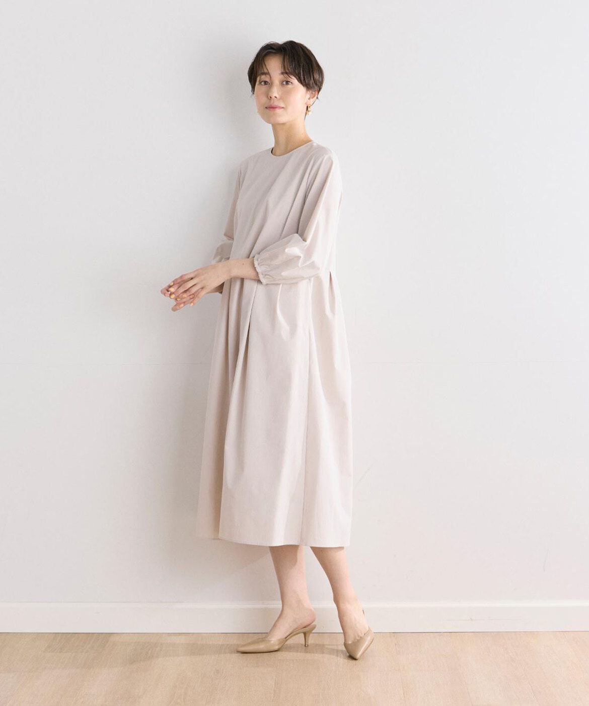 7-IDconcept.「《大きいサイズ》コットンライクウエスト切替ワンピース」|ワンピース|