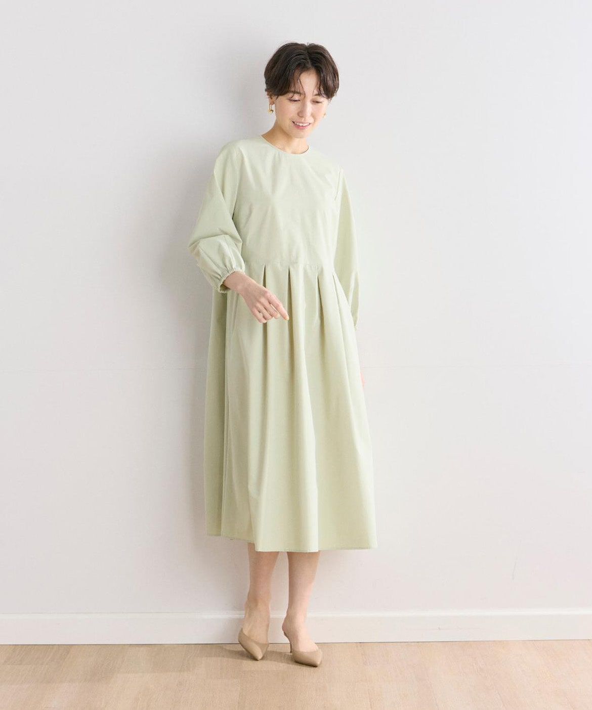 7-IDconcept.「《大きいサイズ》コットンライクウエスト切替ワンピース」|ワンピース|