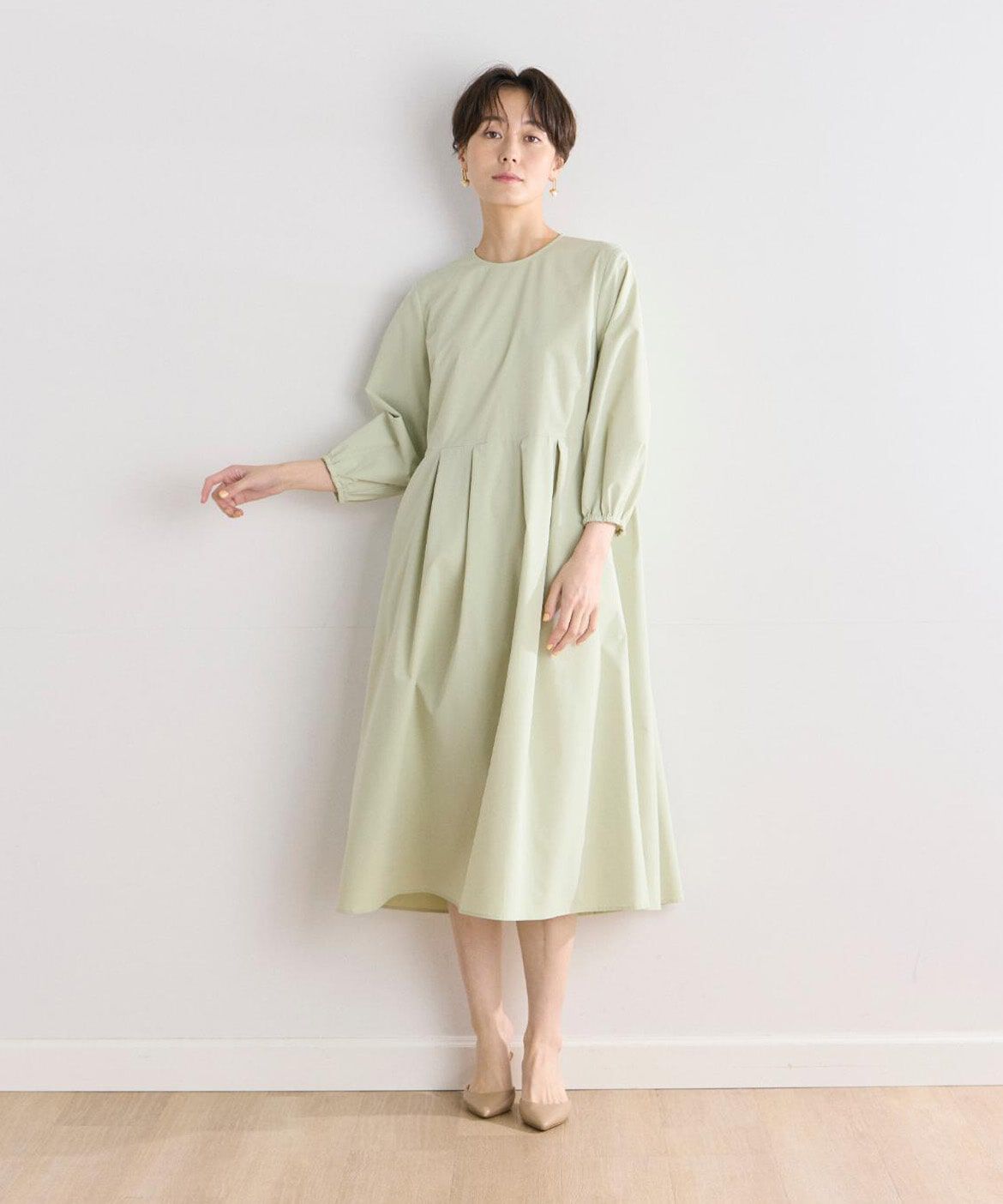 7-IDconcept.「《大きいサイズ》コットンライクウエスト切替ワンピース」|ワンピース|ペールグリー 4