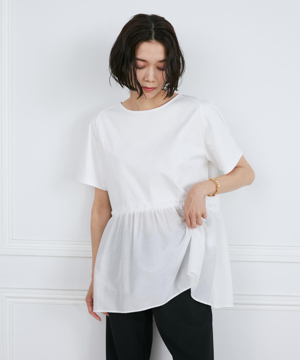 INED「異素材ペプラムカットソー」|Tシャツ・カットソー|