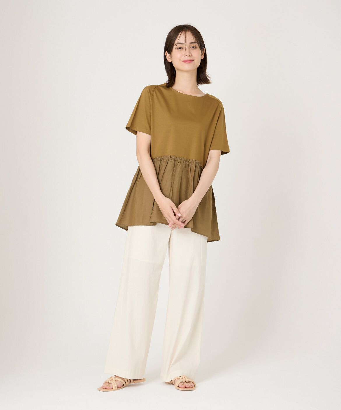 INED「異素材ペプラムカットソー」|Tシャツ・カットソー|