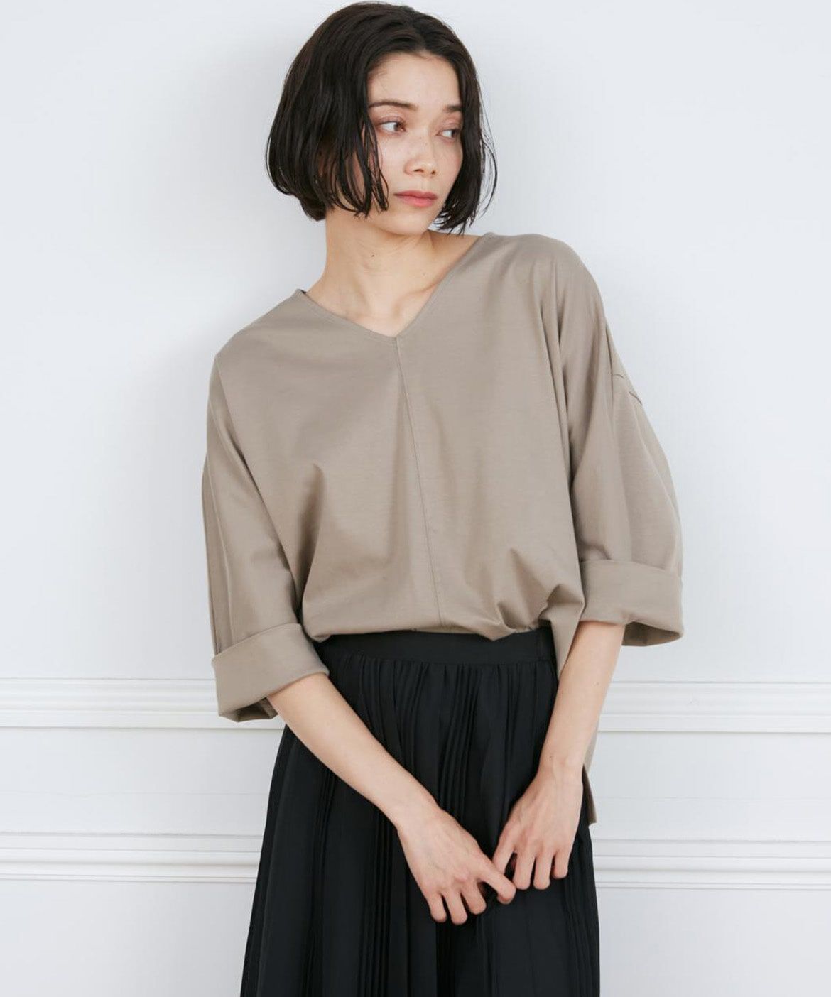 INED「Vネックドルマンカットソー」|Tシャツ・カットソー|モカチャ3