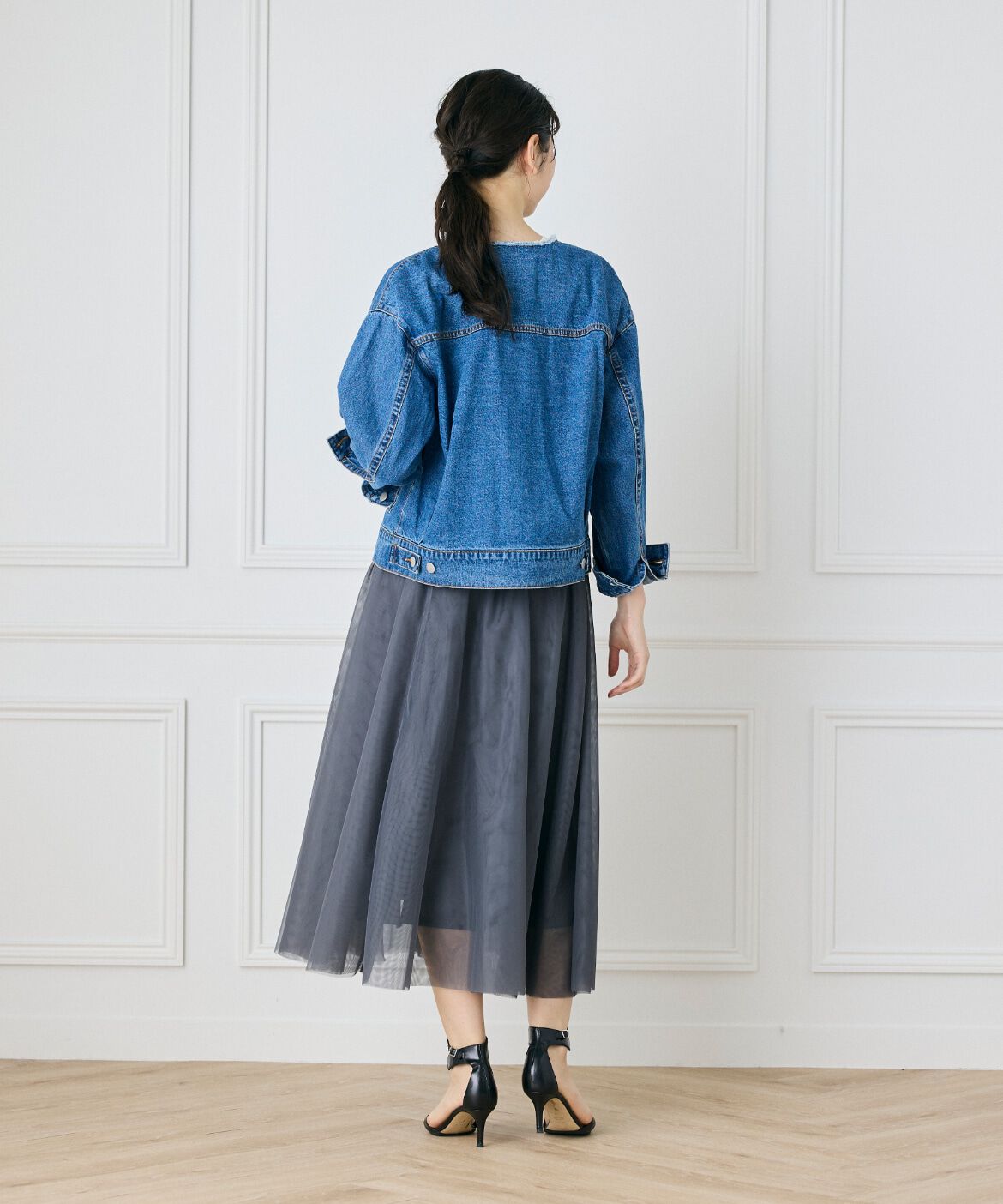 INED「ノーカラーデニムジャケット」|デニムジャケット|