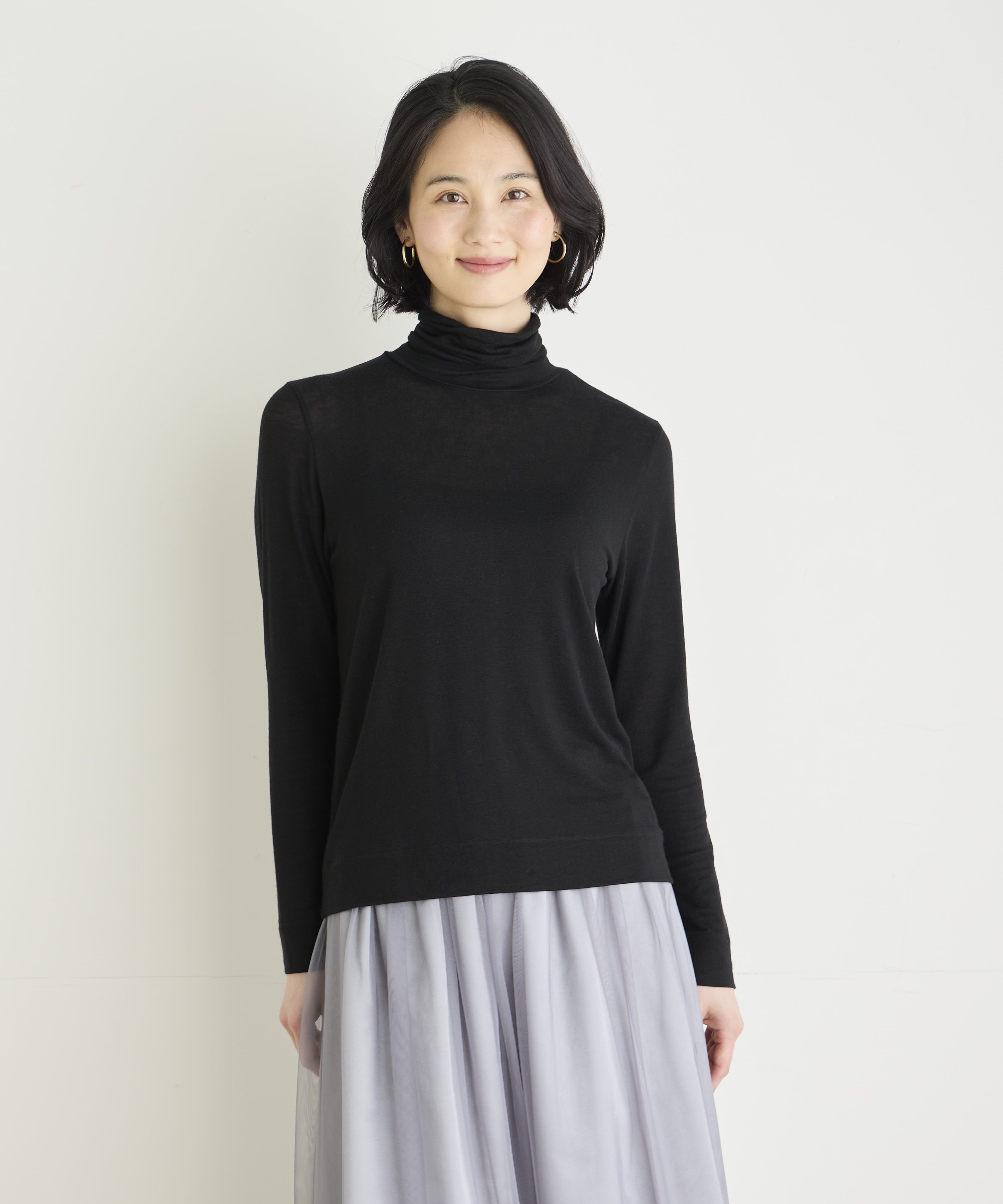 7-IDconcept.「カシミアシルク混ハイネックカットソー」|Tシャツ・カットソー|ブラック