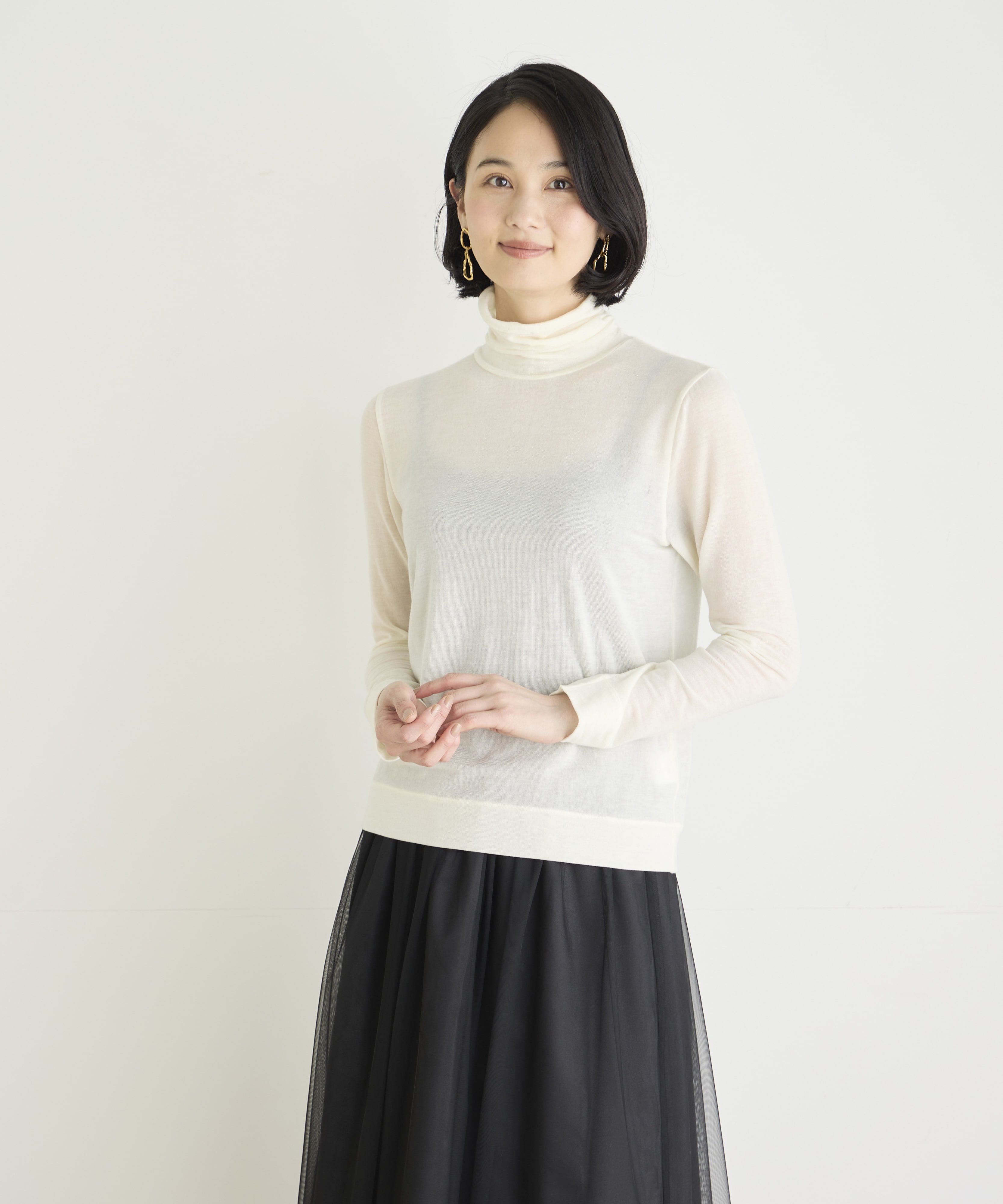 7-IDconcept.「カシミアシルク混ハイネックカットソー」|Tシャツ・カットソー|オフホワイト1