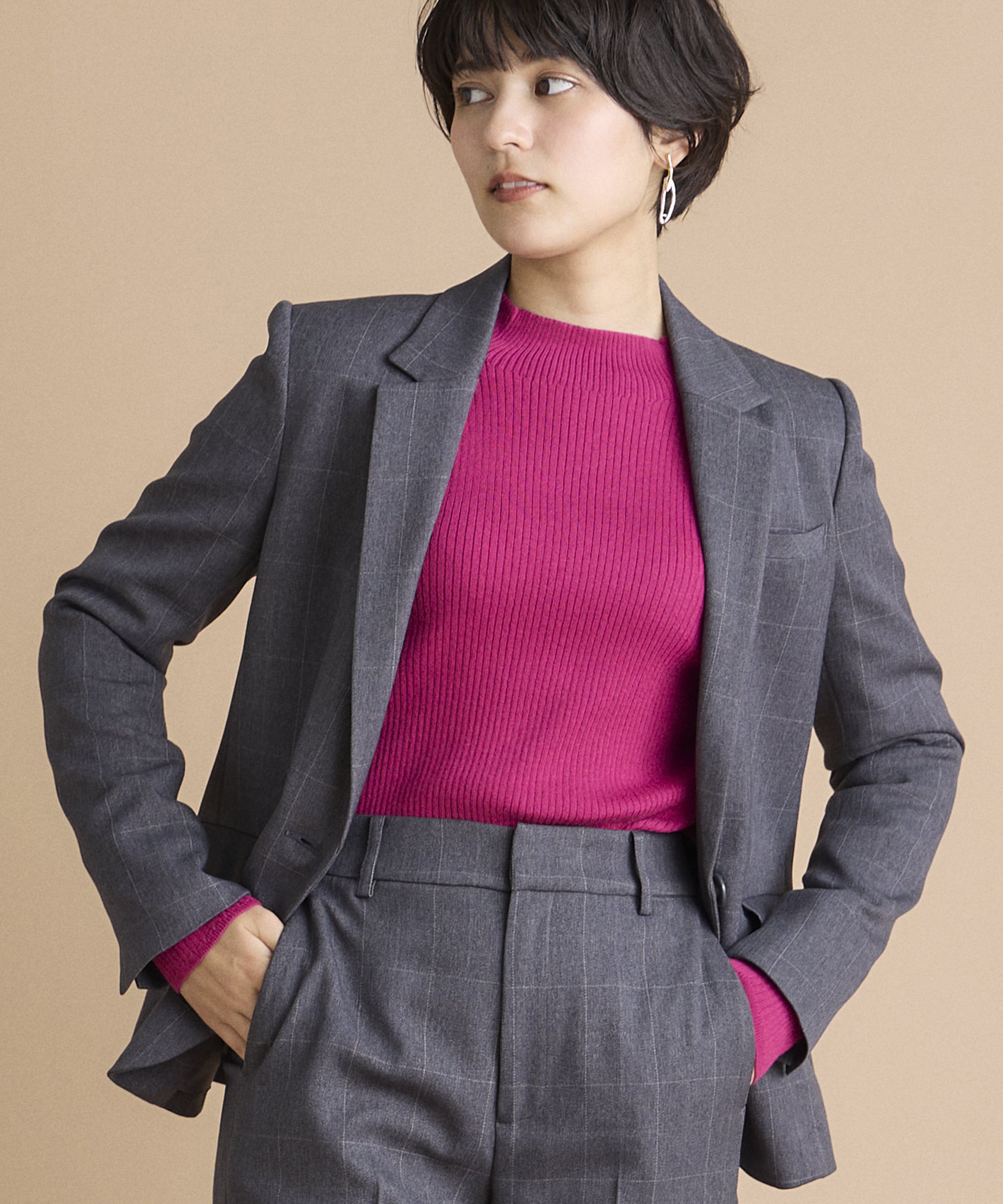 INED「《INED CLARO》ウールライクウィンドペンジャケット」|テーラードジャケット|グレー1