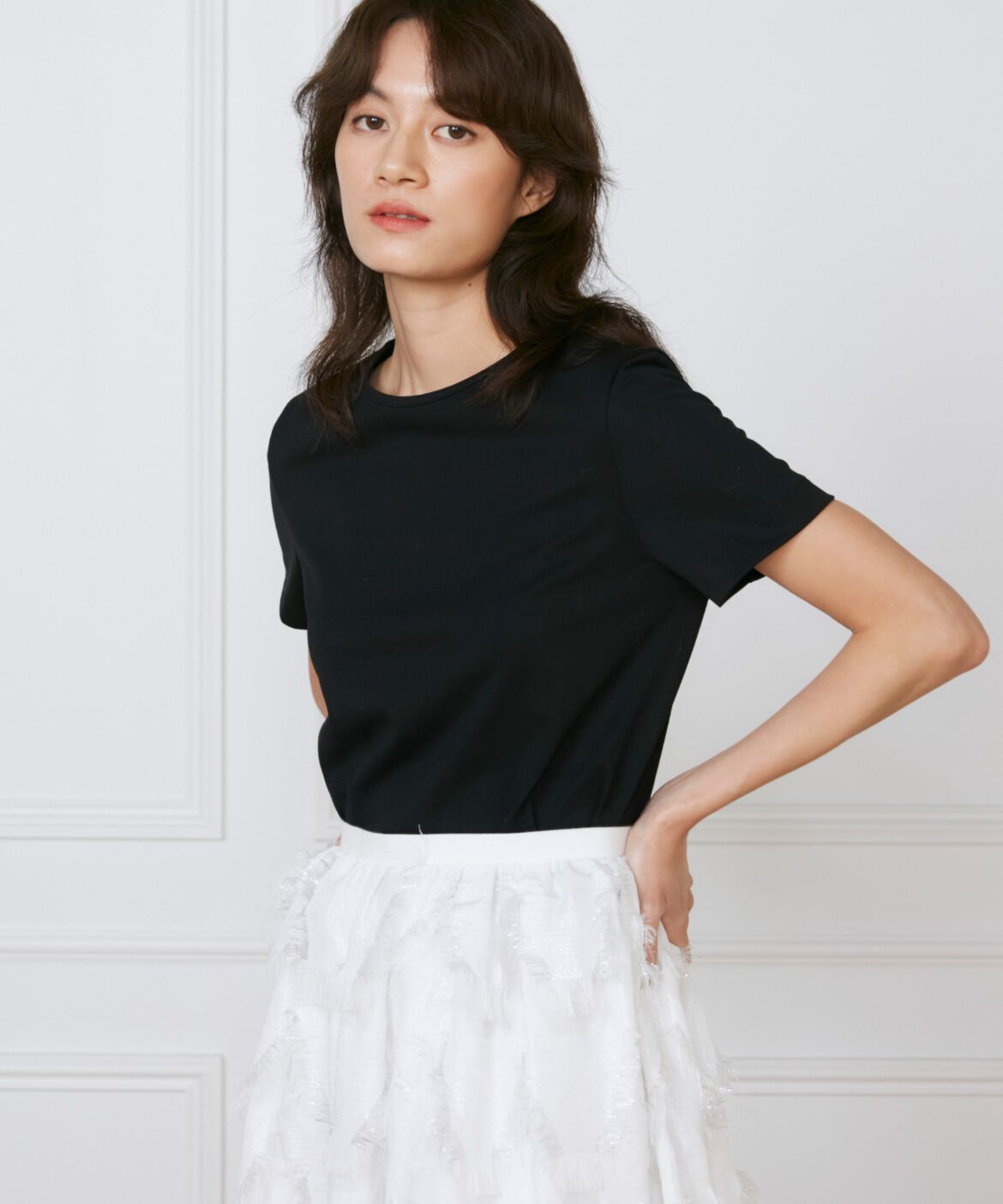 INED「シンプルTシャツ《la veille by SUPERIOR CLOSET》」|Tシャツ・カットソー|ブラック